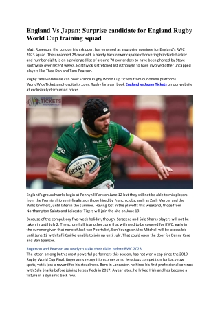 England Vs Japan Surprise candidate for England Rugby World Cup training squad