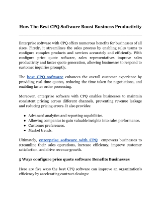 How The Best CPQ Software Boost Business Productivity