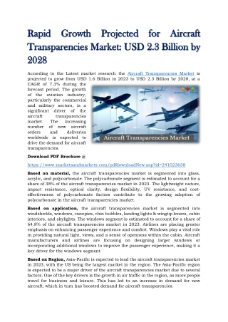 Rapid Growth Projected for Aircraft Transparencies Market - USD 2.3 Billion by 2028