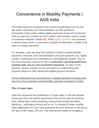Convenience in Mobility Payments _ AGS India