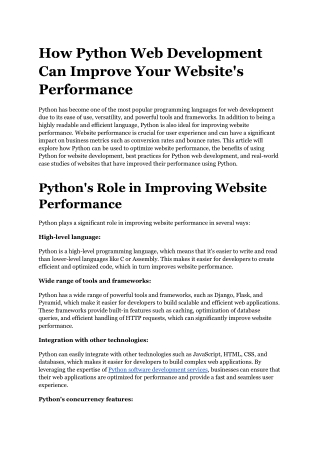 How Python Web Development Can Improve Your Website's Performance