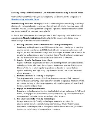 Ensuring Safety and Environmental Compliance in Manufacturing Industrial Parks