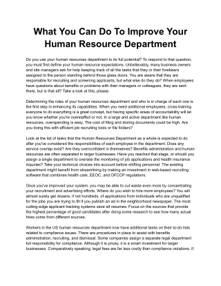 What You Can Do To Improve Your Human Resource Department