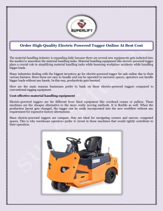 Order High-Quality Electric Powered Tugger Online At Best Cost