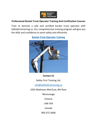 Professional Bucket Truck Operator Training And Certification Courses