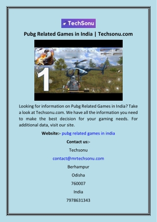 Pubg Related Games in India  Techsonu