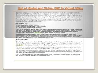 Roll of Hosted and Virtual PBX In Virtual Office