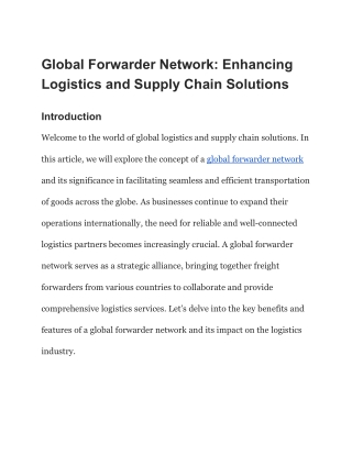 Global Forwarder Network_ Enhancing Logistics and Supply Chain Solutions