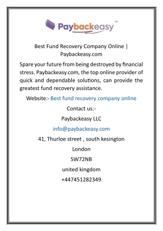 Best Fund Recovery Company Online  Paybackeasy.com