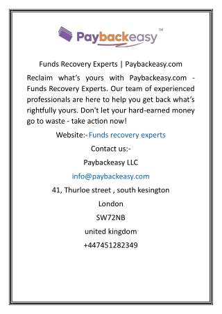 Funds Recovery Experts  Paybackeasy.com