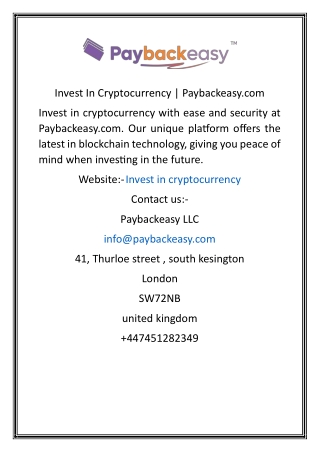 Invest In Cryptocurrency  Paybackeasy.com