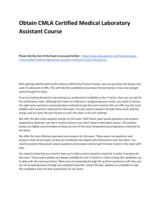 CMLA Certified Medical Laboratory Assistant