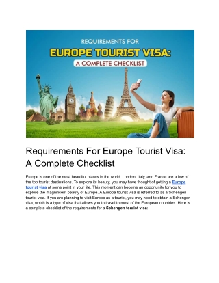 Europe Tourist Visa Requirements: A Complete Checklist to Follow