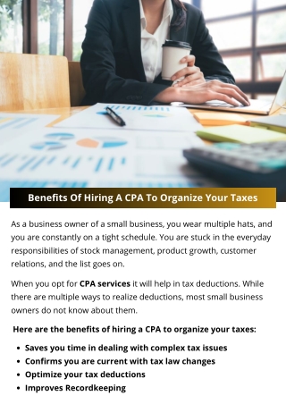 Benefits Of Hiring A CPA To Organize Your Taxes