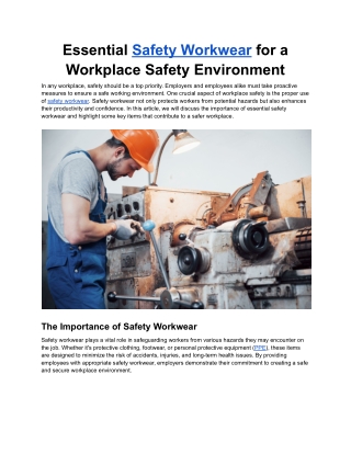 Essential Safety Workwear for a Workplace Safety Environment