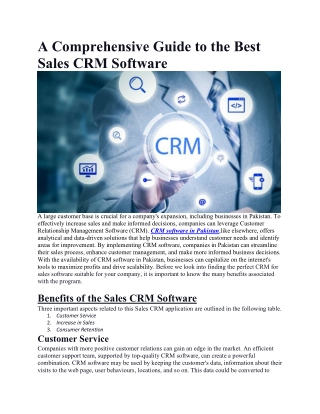 A Comprehensive Guide to the Best Sales CRM Software