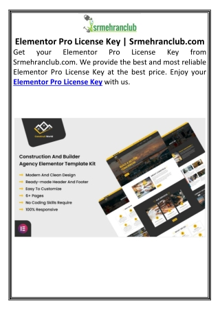 Elementor Pro License Key | Srmehranclub.com