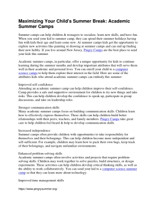 Maximizing Your Child's Summer Break Academic Summer Camps