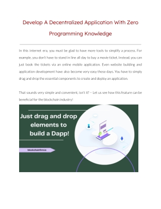 Develop A Decentralized Application With Zero Programming Knowledge