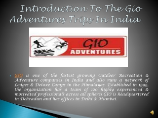 Introduction To The Gio Adventures Trips In India