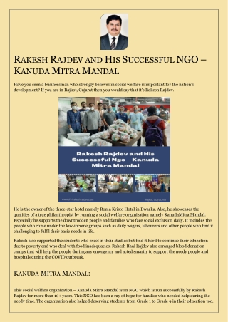 Rakesh Rajdev and His Successful NGO – Kanuda Mitra Mandal