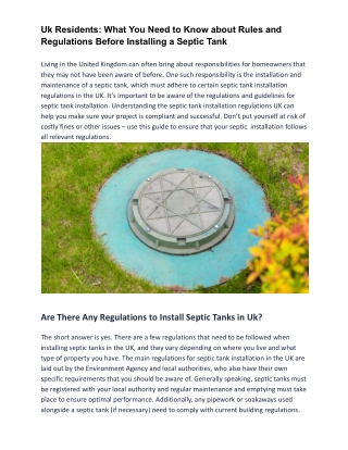 Septic tank installation regulations