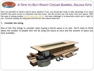 4 Tips to Buy Right Cedar Barrel Sauna Kits