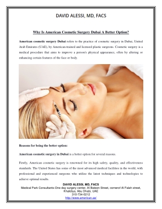 Why Is American Cosmetic Surgery Dubai A Better Option