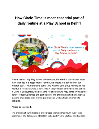 How Circle Time is most essential part of daily routine at a Play School in Delhi