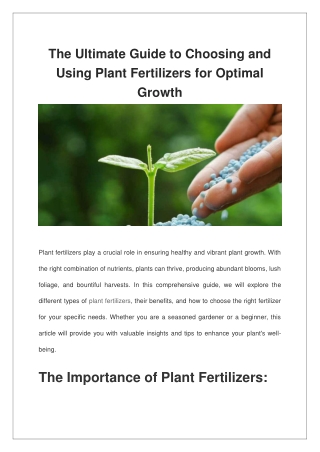 The Ultimate Guide to Choosing and Using Plant Fertilizers for Optimal Growth