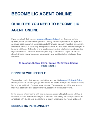 BECOME LIC AGENT ONLINE