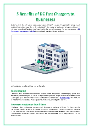 5 Benefits of DC Fast EV Chargers to Businesses