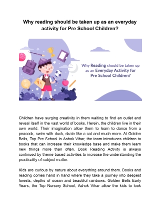 Why reading should be taken up as an everyday activity for Pre School Children