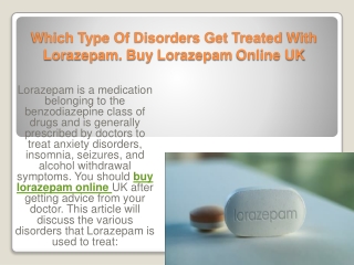 Which Type Of Disorders Get Treated With Lorazepam