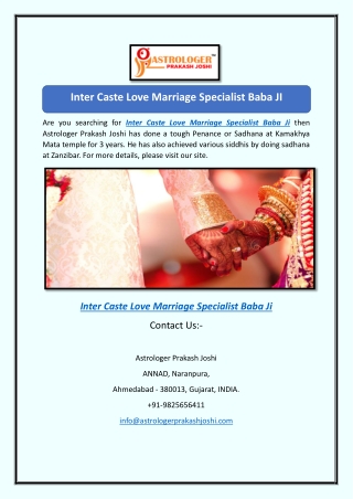 Inter Caste Love Marriage Specialist Baba JI