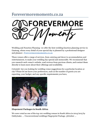 Elopement Packages in South Africa