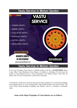 Vastu Service in Mohan Garden  91-9873530830