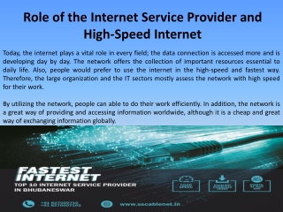 Role of the Internet Service Provider and High-Speed Internet