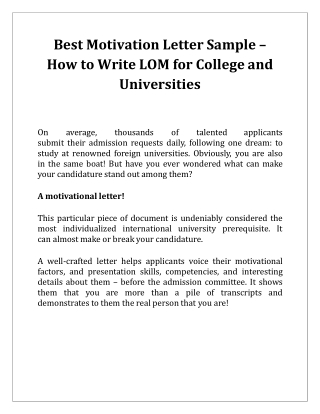 Best Motivation Letter Sample – How To Write LOM For College And Universities