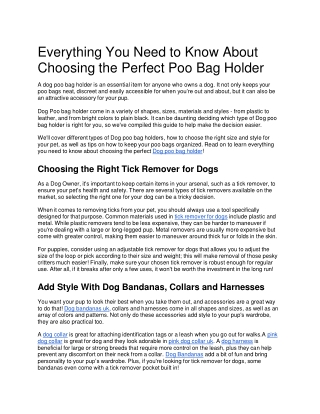 Everything You Need to Know About Choosing the Perfect Poo Bag Holder