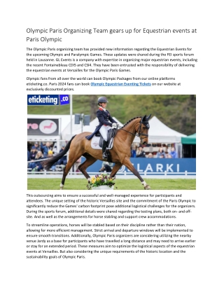 Olympic Paris Organizing Team gears up for Equestrian events at Paris Olympic