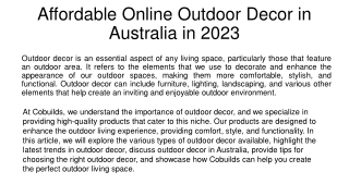 Online Outdoor Decor in Australia in 2023