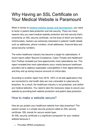 Why Having an SSL Certificate on Your Medical Website is Paramount
