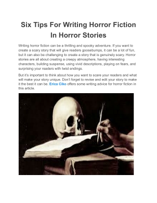 Six Tips For Writing Horror Fiction In Horror Stories