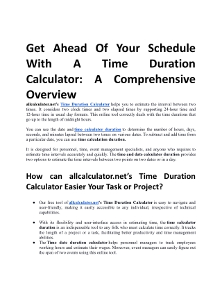 Get Ahead of Your Schedule with a Time Duration Calculator A Comprehensive Overview.docx