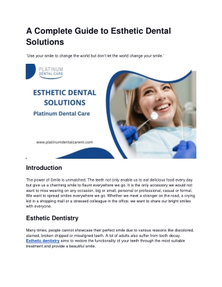 A Complete Guide to Esthetic Dental Solutions