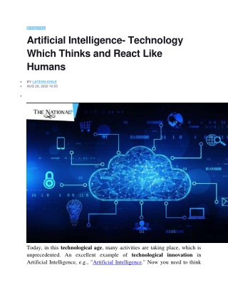 Artificial Intelligence- Technology Which Thinks and React Like Humans