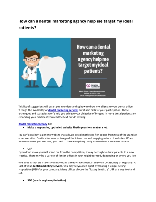 How can a dental marketing agency help me target my ideal patients