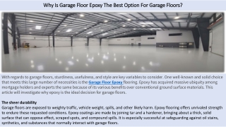 Why Is Garage Floor Epoxy The Best Option For Garage Floors?