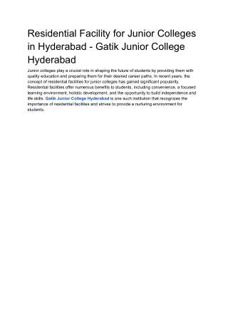 Residential Facility for Junior Colleges in Hyderabad - Gatik Junior College Hyderabad